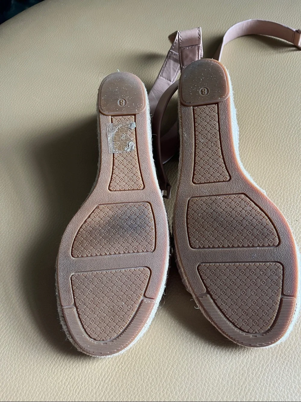Tory Burch Tan Leather Bima 2 Espadrille Wedge Ankle Strap Sandals SZ 8 EUC